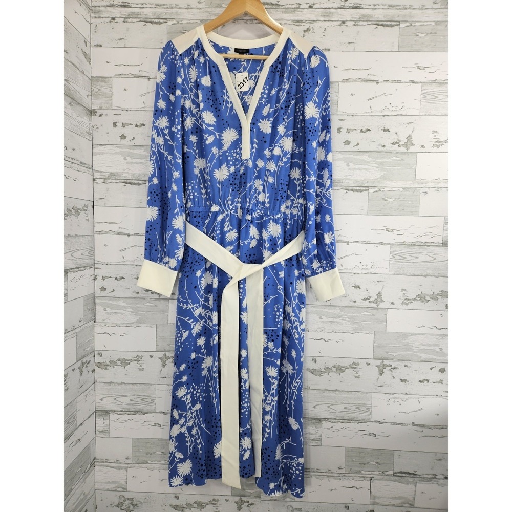 Talbots Womens Blue White Floral Lenzing Ecovero Viscose Midi Dress Large L